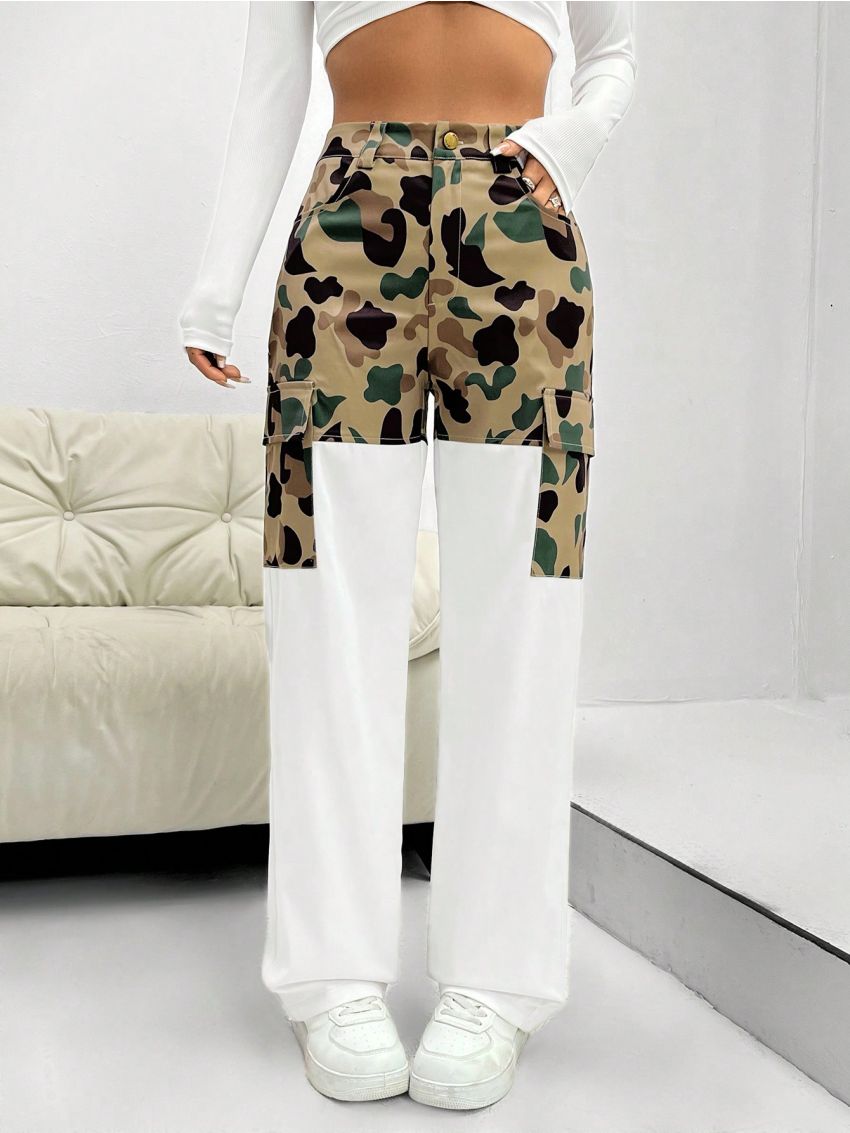 SHEIN Coolane Women'S Patchwork Camouflage Cargo Trousers