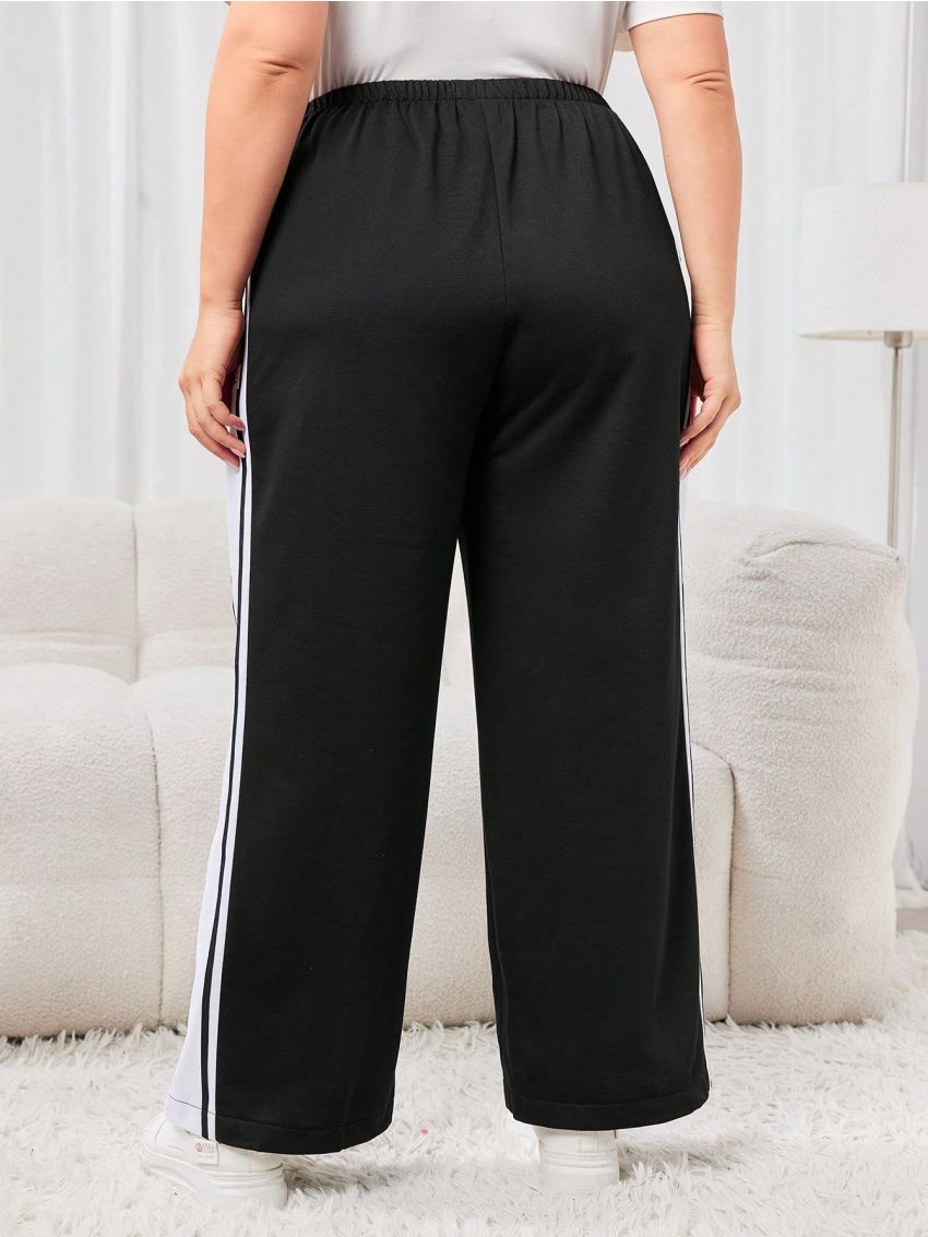 SHEIN Mulvari Black High Waisted Fashionable Sweatpants With Side Stripes