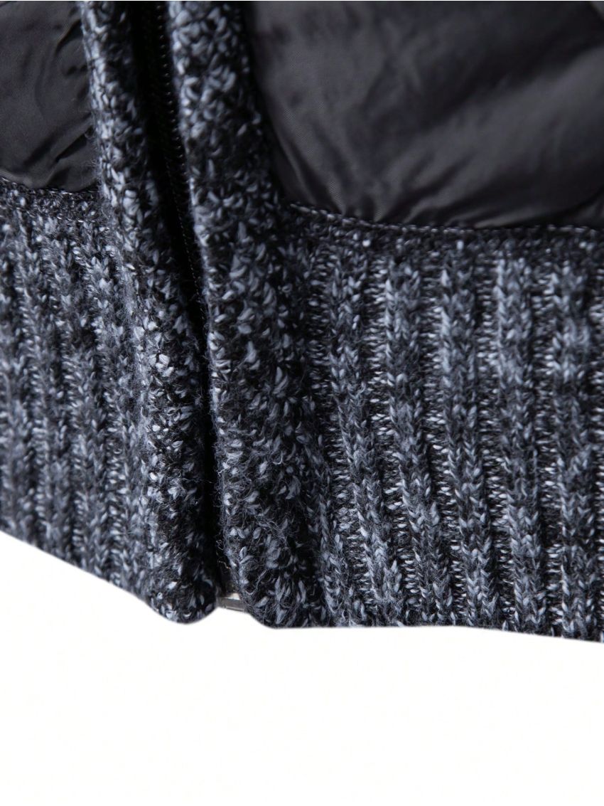 Men's Stand Collar Zipper Front Cardigan With Plush Lining