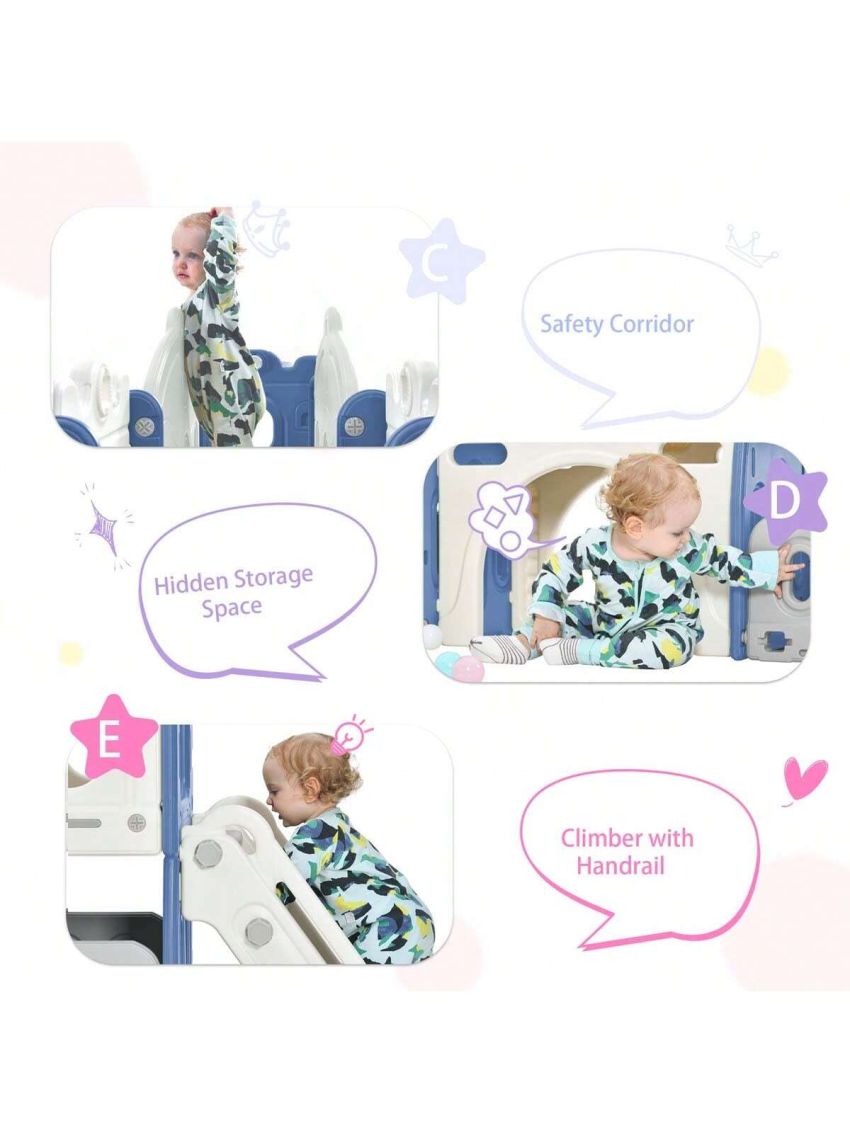 Merax Kids Slide Playset Structure, Freestanding Castle Climber with Slide and Basketball Hoop, Toy Storage Organizer for Toddlers, Kids Climbers Playhouse for Indoor Outdoor Playground Activity