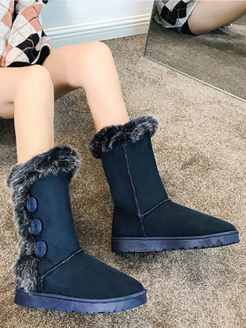 Winter Casual Simple Style Women's Mid-calf Snow Boots With Plush Lining Thickened Design