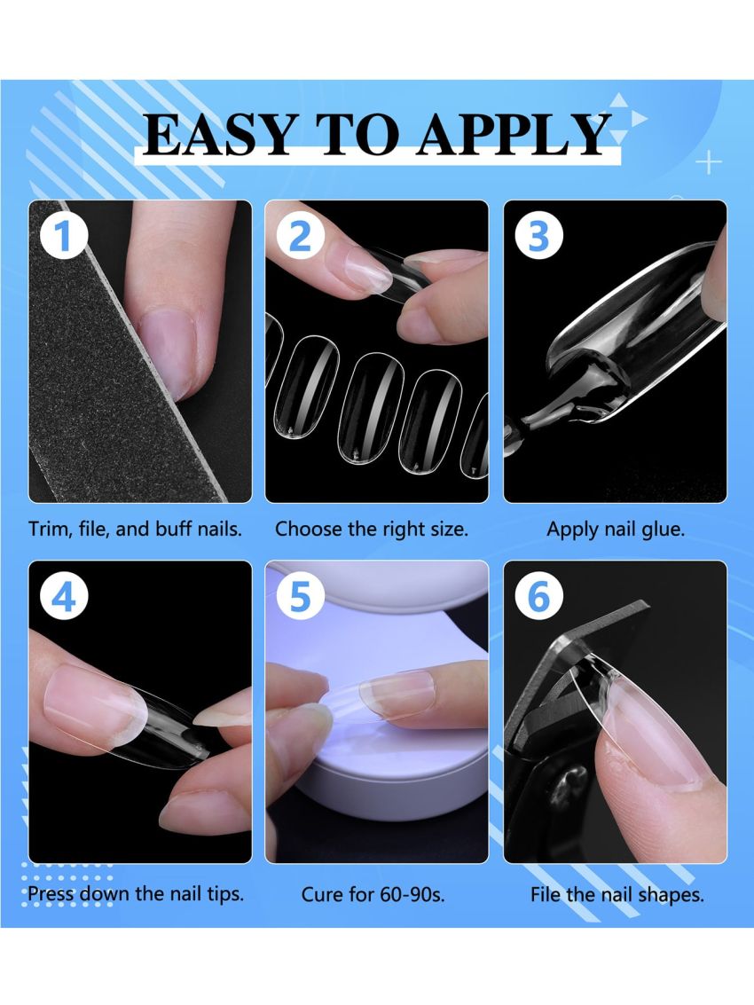 YEVYO Press on Nails Extension Kit with Nail Glue 500 Pcs Round Nail Tips, 3 in 1 Nail Glue Gel Nail Supplies Kit, U V LED Nail Lamp, Acrylic False Nail Tips for DIY Manicure Set