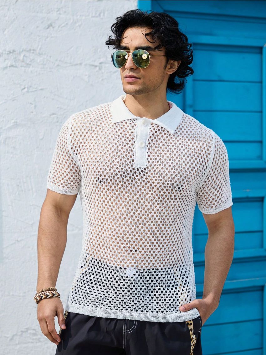 Men'S Knitted Short Sleeve Polo Shirt