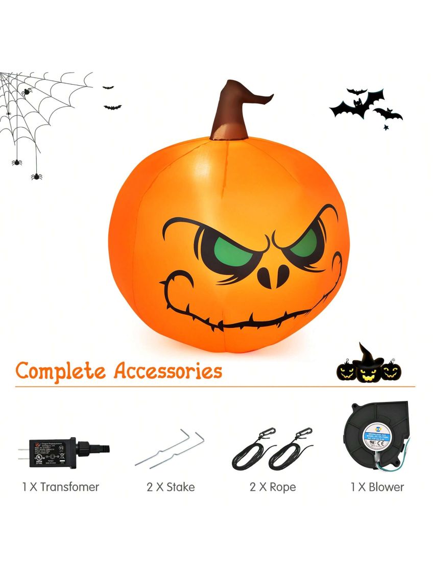 Costway 4 FT Halloween Inflatable Pumpkin Large Blow up with Build-in LED Light