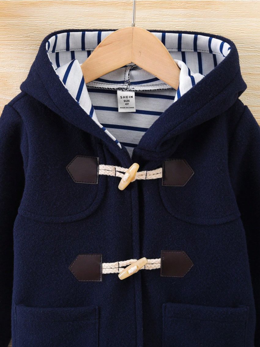 Young Girl Dual Pocket Hooded Duffle Overcoat