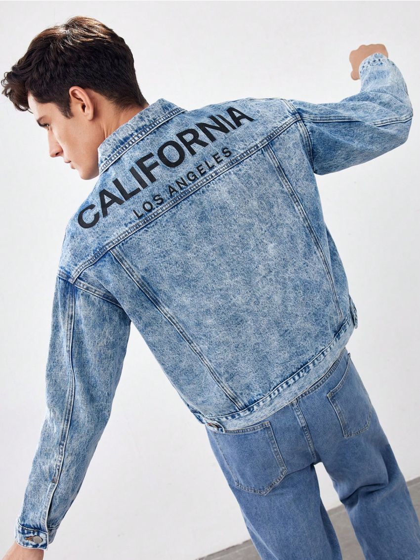 Manfinity Hypemode Men Letter Graphic Washed Denim Jacket