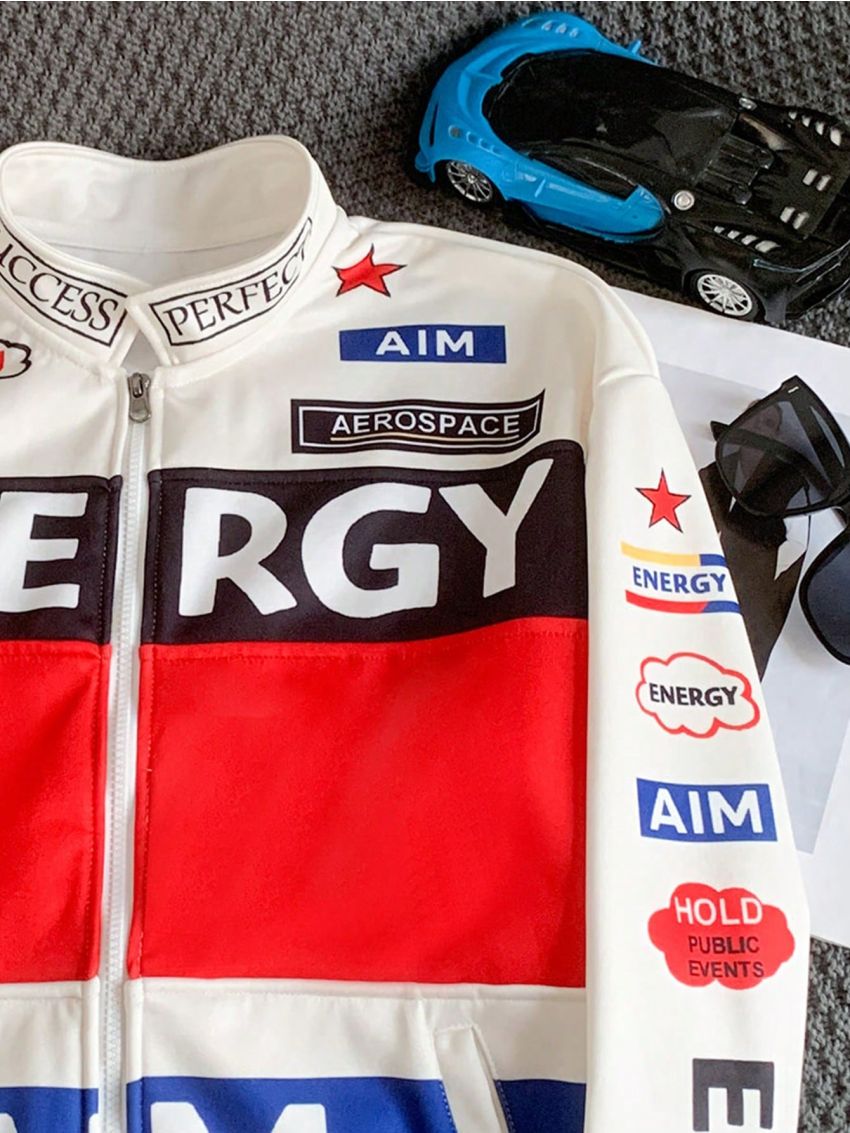 Color Block Coat With Letter Print