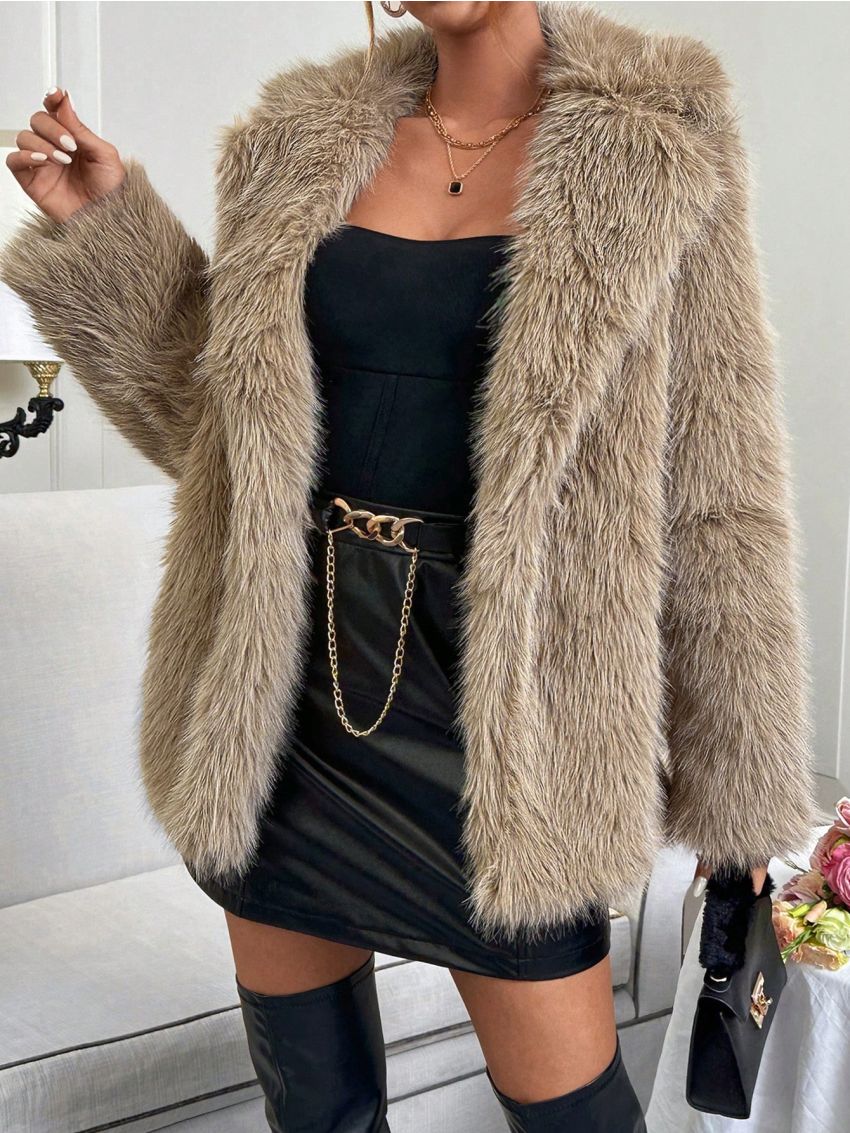 SHEIN Privé Women's Open Front Plush Coat