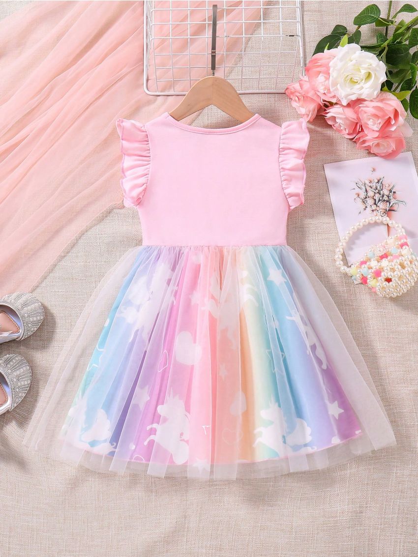 SHEIN Kids QTFun Toddler Girls' Cute Dreamy Mesh Bubble Dress