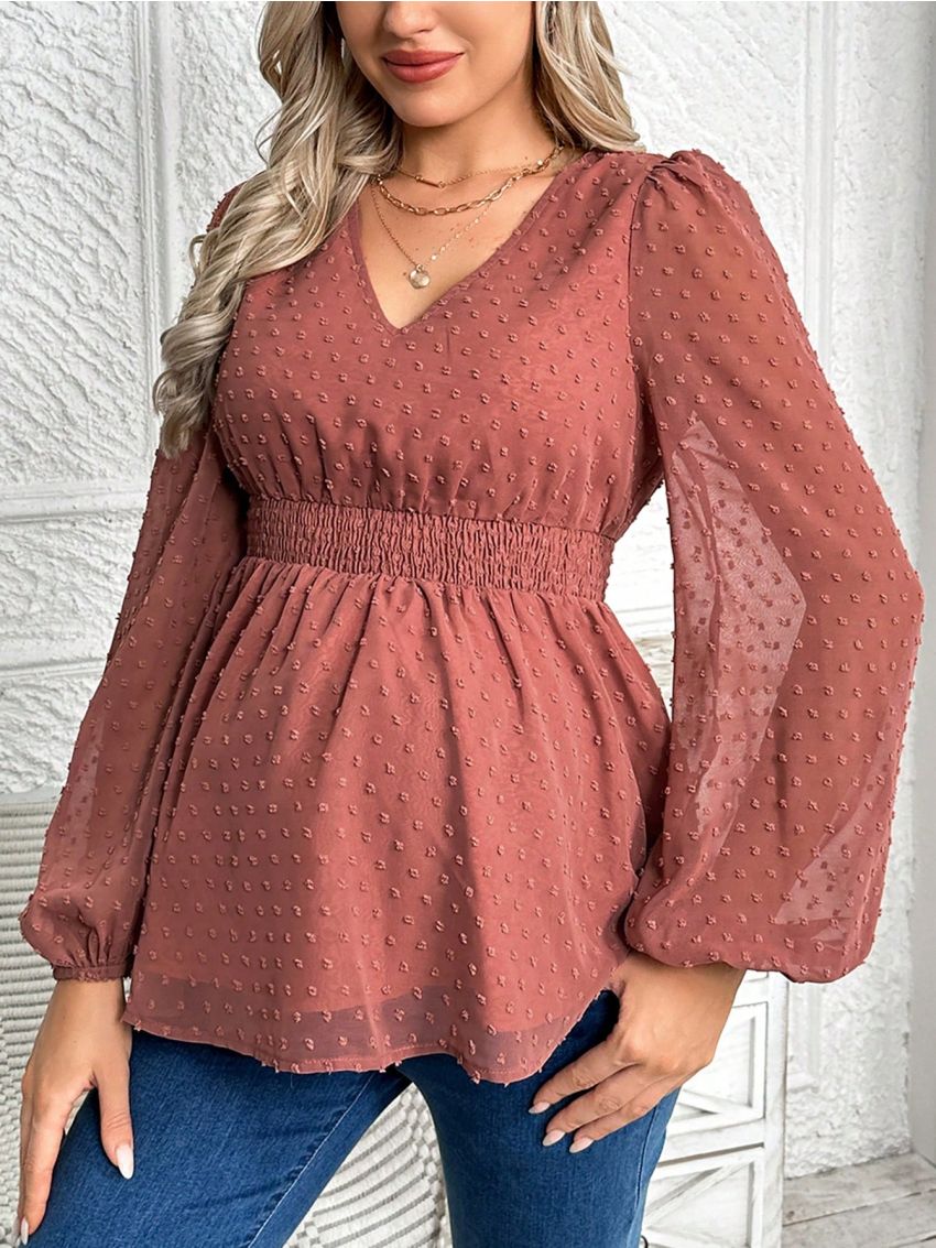 SHEIN Pregnant Women's Lantern Sleeve Ruffle Hem Blouse