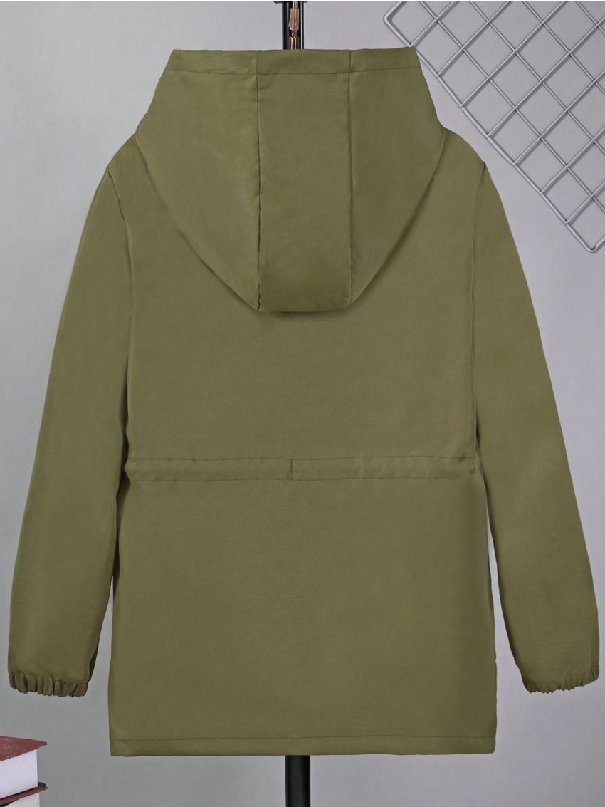 SHEIN Boys' Drawstring Waist Double-Pocket Hooded Jacket