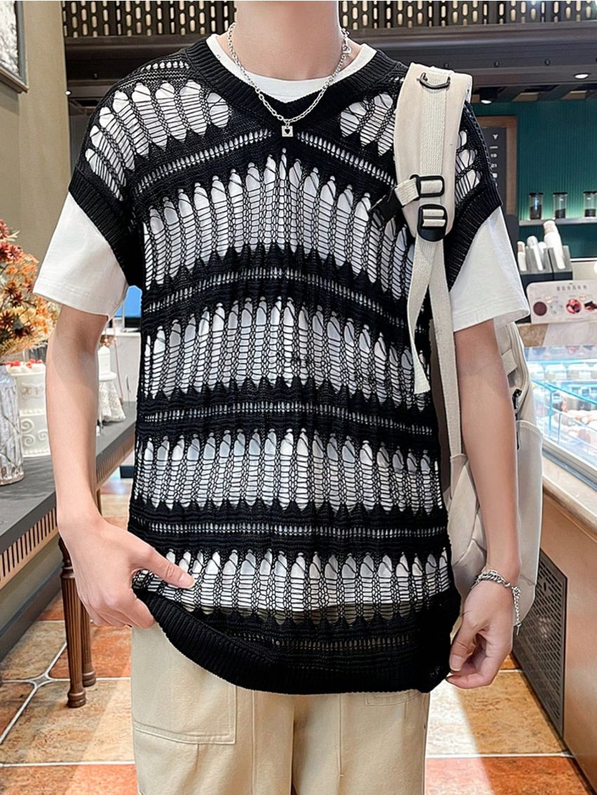 Manfinity Hypemode Men's Hollow Out Knit Sweater Vest