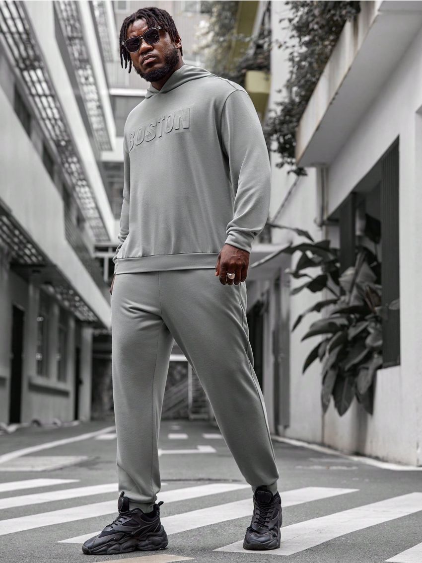 Manfinity Men'S Plus Size Hooded Knit Casual Two-Piece Set