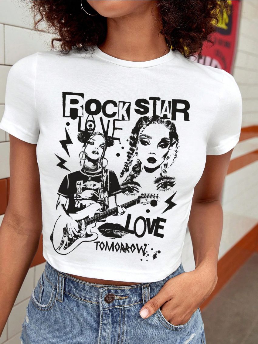 SHEIN EZwear Figure & Slogan Graphic Tee