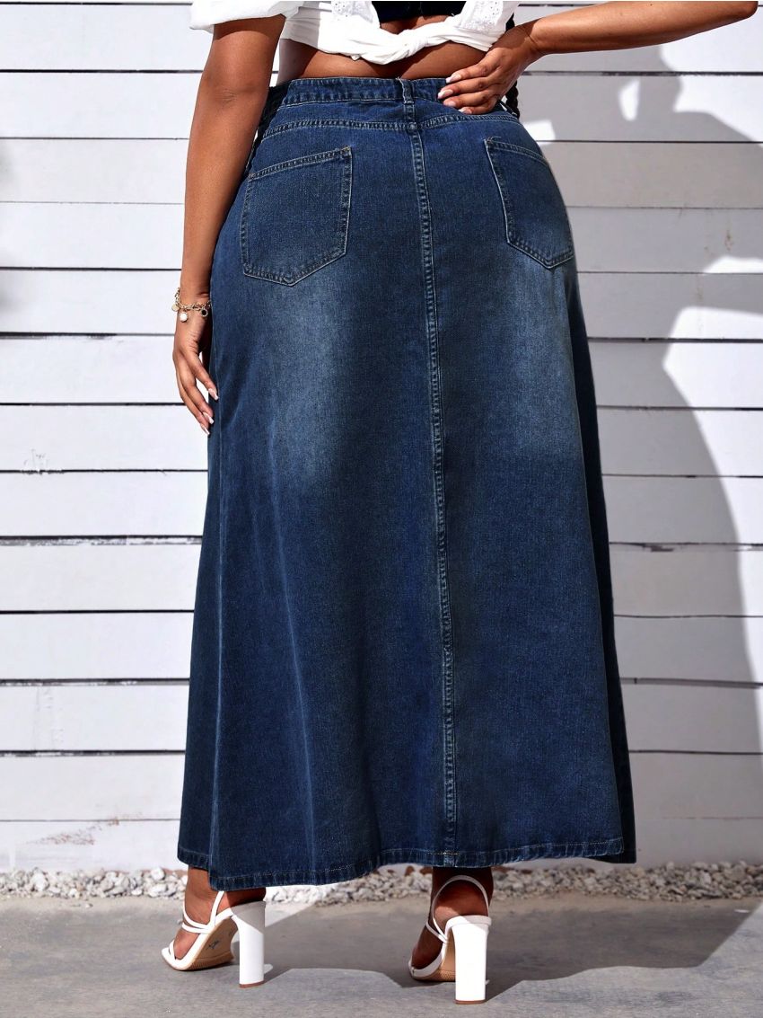 Plus High Waist Denim Skirt