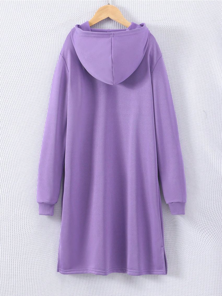 Teenage Girls' Solid Color Knee Length Hooded Sweater Dress For Autumn And Winter