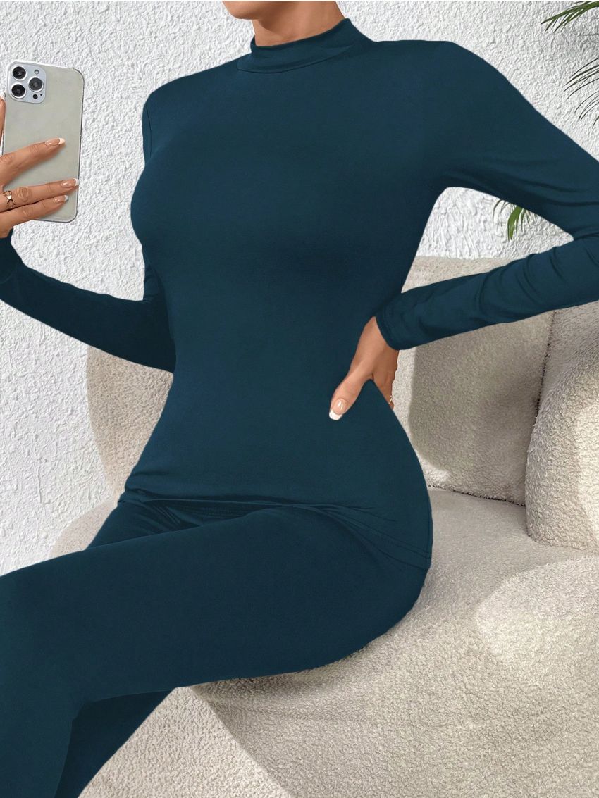 Solid Mock Neck Thermal Underwear Tee