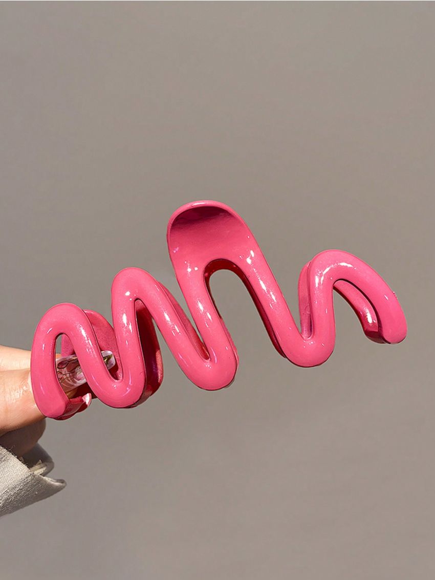 1pc Large Peach Pink Hair Clamp With 13cm Long Teeth For Thick Hair, Wave Design, Bun Clip Shark Clip Hair Accessory