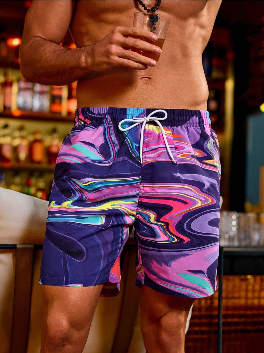 Men's Drawstring Fluid Printed Beach Shorts