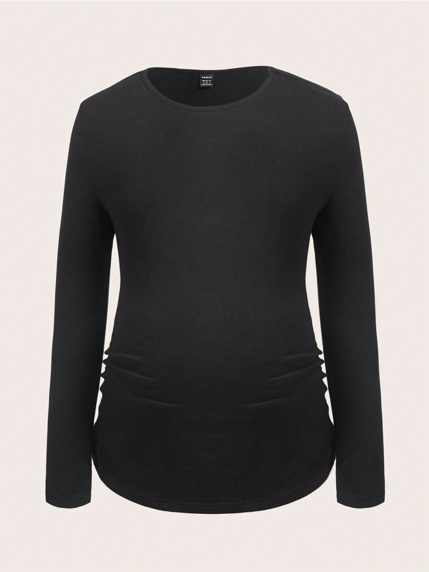 SHEIN Solid Color Maternity Long Sleeve T-shirt With Pleats