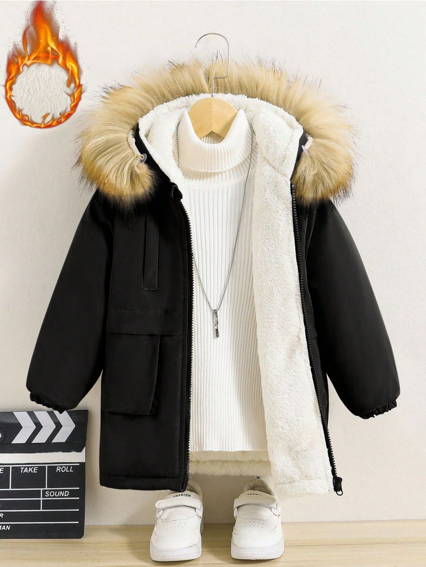 Toddler Boys' Patchwork Fuzzy Stripes Long Coat