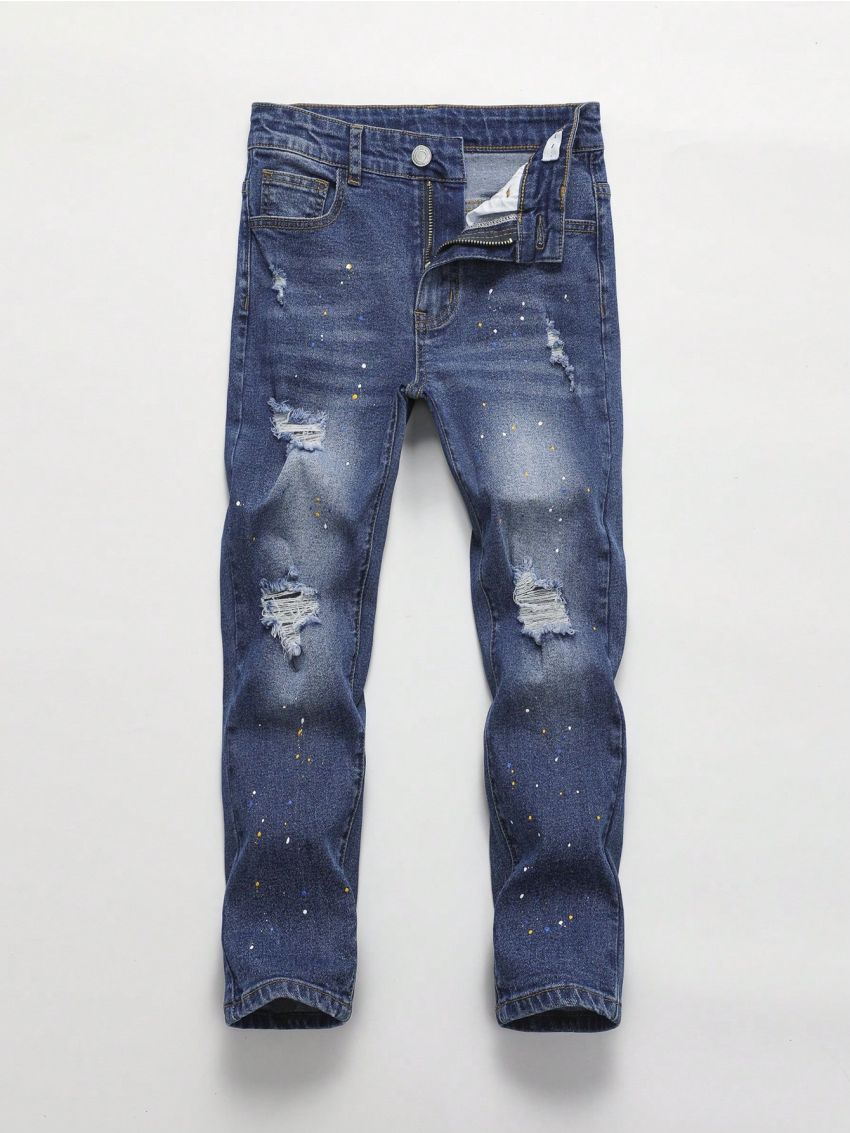 Tween Boy's Distressed Washed Denim Jeans