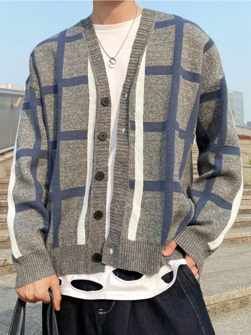 Men's Plaid Button-front Cardigan