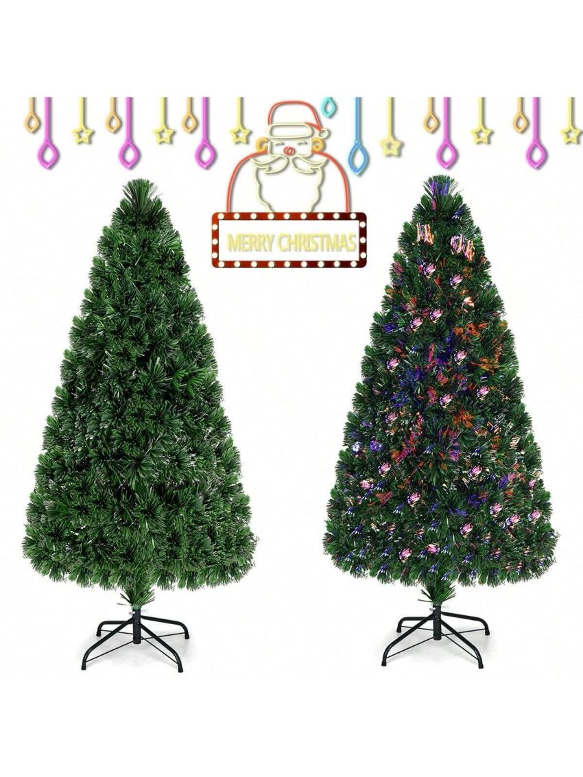 Gymax Pre-Lit Fiber Optic 5' Artificial Christmas Tree PVC Tips Metal Stand