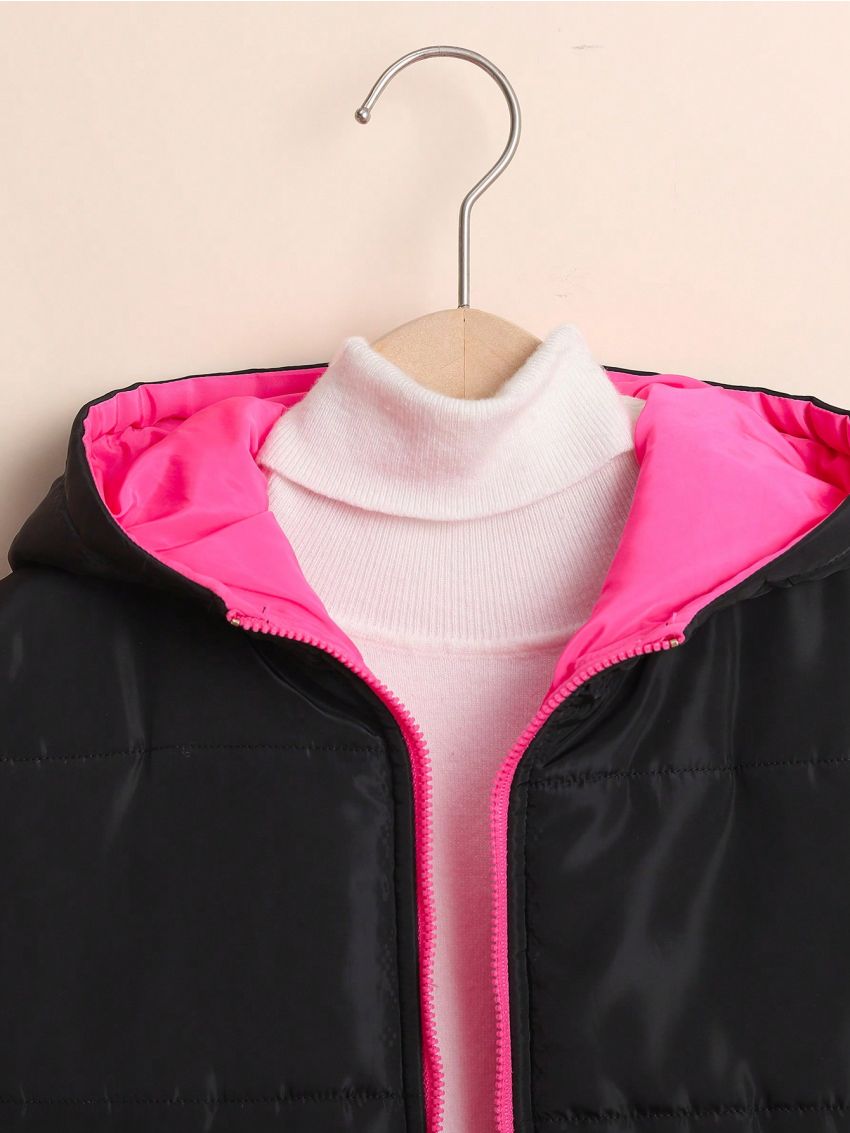 SHEIN Young Girl Zip Up Hooded Puffer Coat