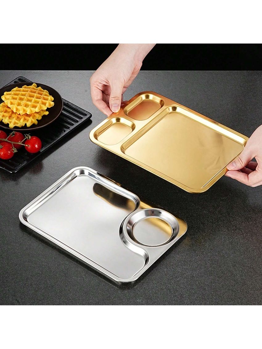 1pc Silver Stainless Steel Square Snack Plate, 3 Styles Available, For Serving Food, Bbq, Fruits, Snacks. Suitable For Dining Table Or Living Room Decoration.
