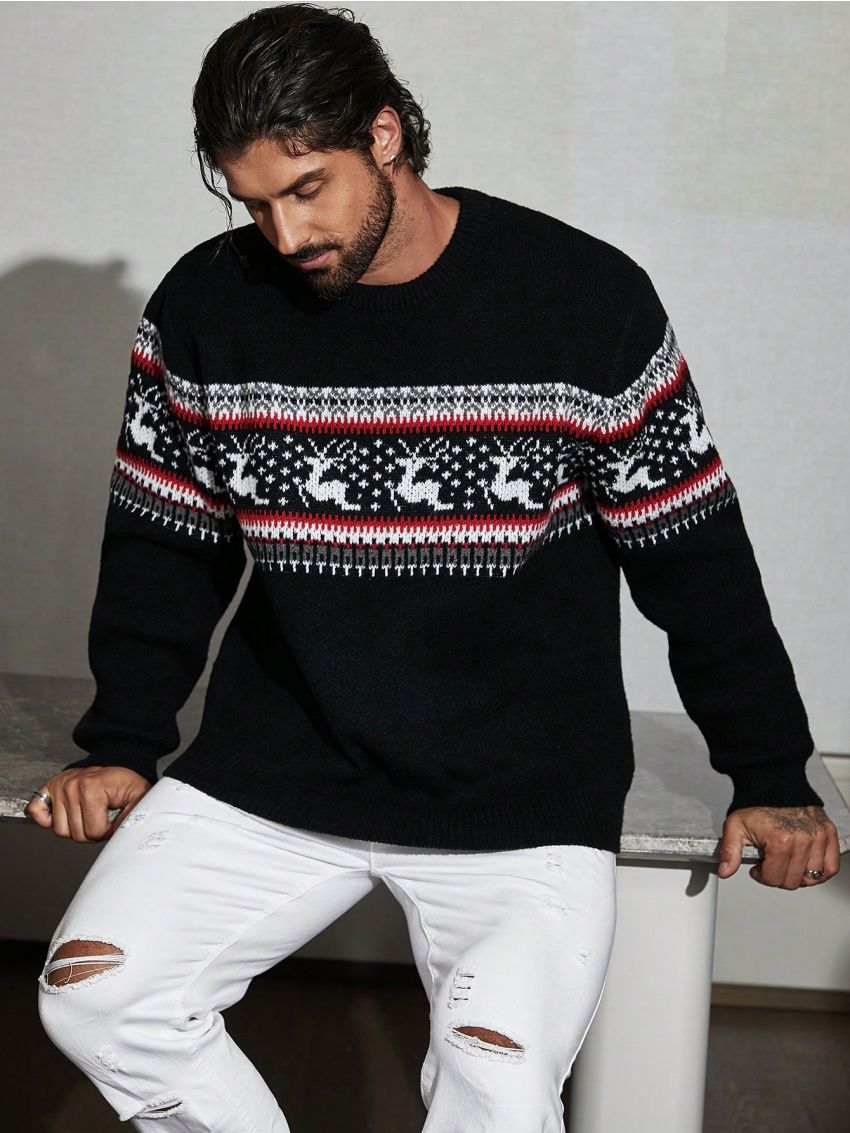 Manfinity Homme Men Plus Christmas Pattern Sweater
