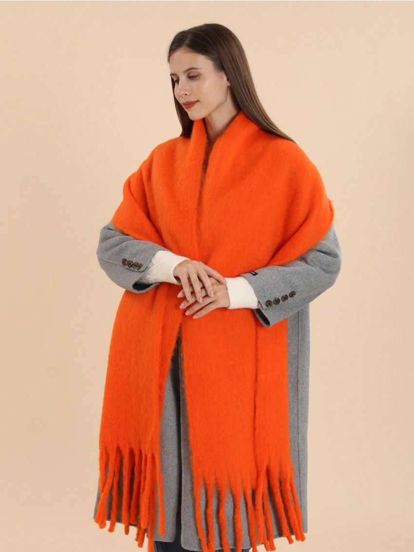 1pc Solid Color Circle Loop Yarn Fringe Long Tassel Scarf Shawl Blanket For Outdoor, Nap, Windproof, And Warm, Perfect For Daily Use