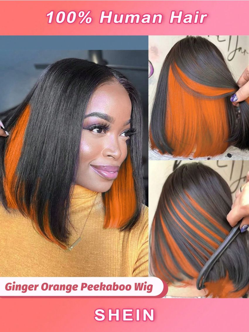 Peekaboo Bob Wig Short Straight Bob Wigs For Women Colorful Highlight Bob 4x4 Lace Closure Wig 10-14inch Bob Human Hair Wig