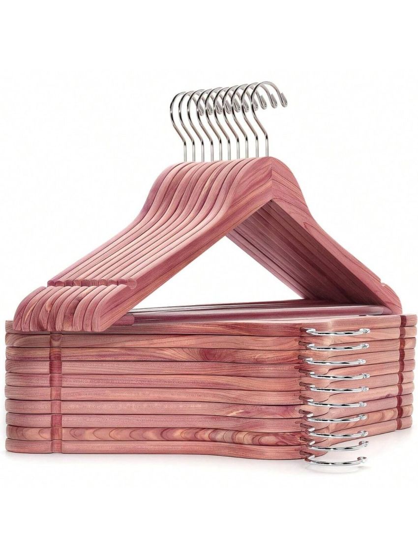 American Red Cedar Hangers 30 Pack, Smooth Finish Wood Coat Hangers for Suit Shirt, Aromatic Cedar Clothes Hangers with Swivel Hook & Notches for Dress, Jacket, Pants (Cedar,30)