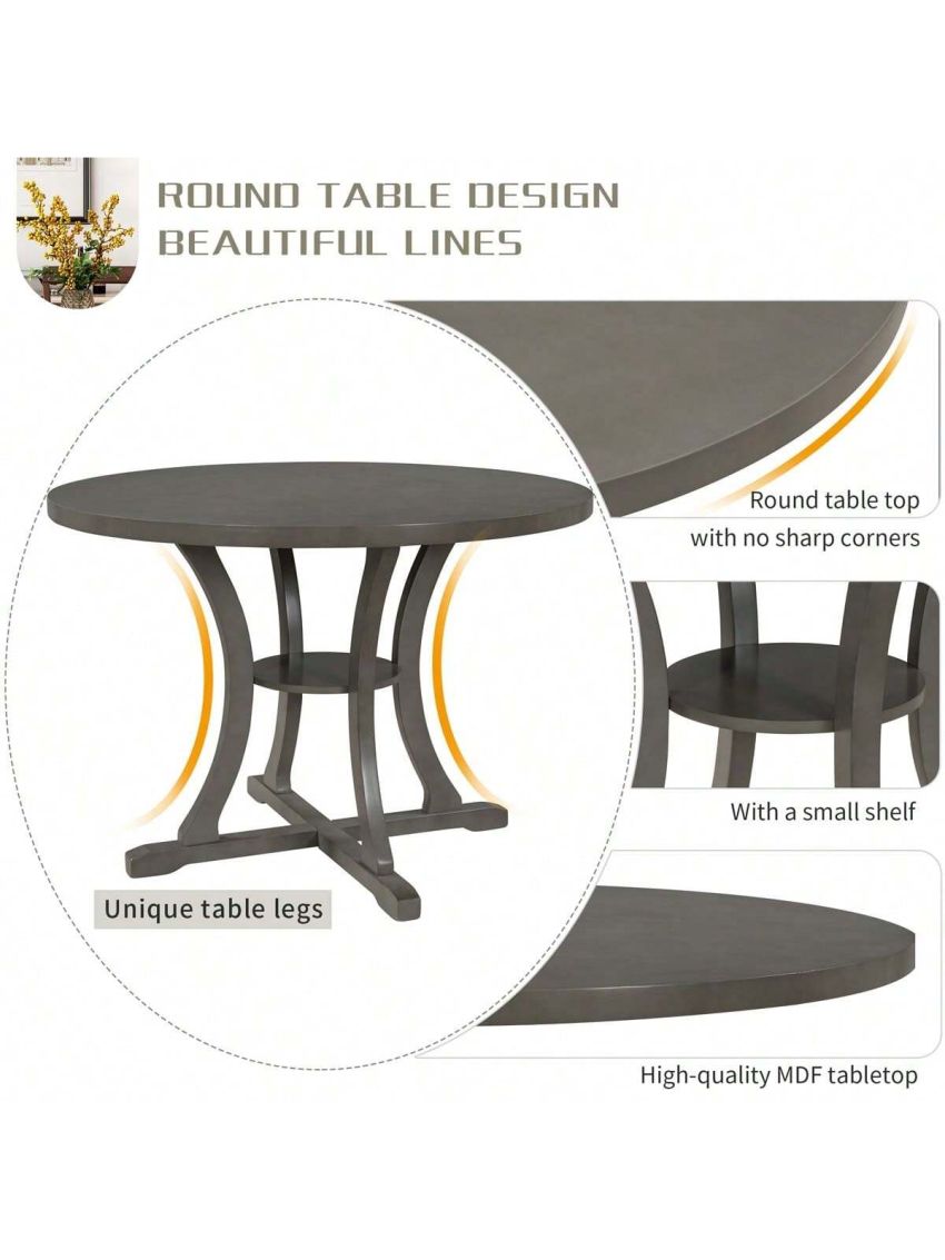 Merax 5-Piece Round Dining Table and Chair Set with Special-shaped Legs and an Exquisitely Designed Hollow Chair Back for Dining Room