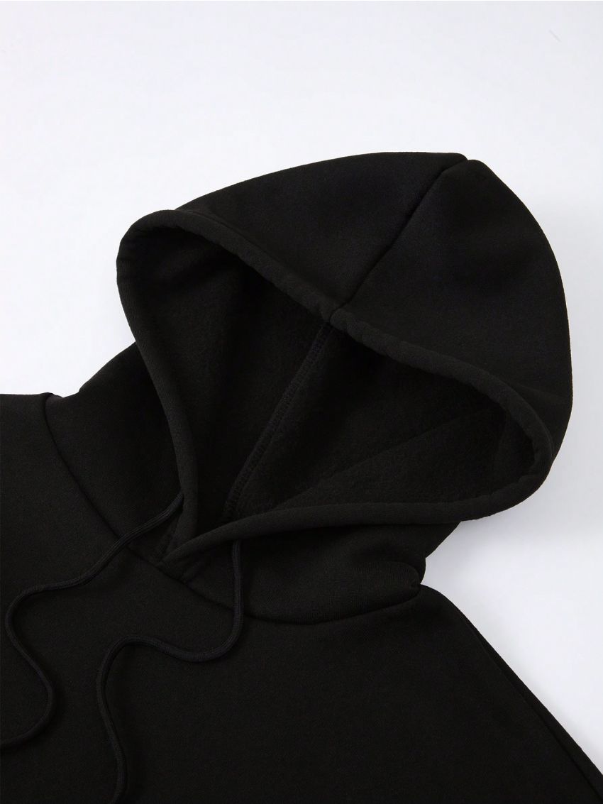 Men'S Plus Size Hoodie With Slogan Print And Drawstring