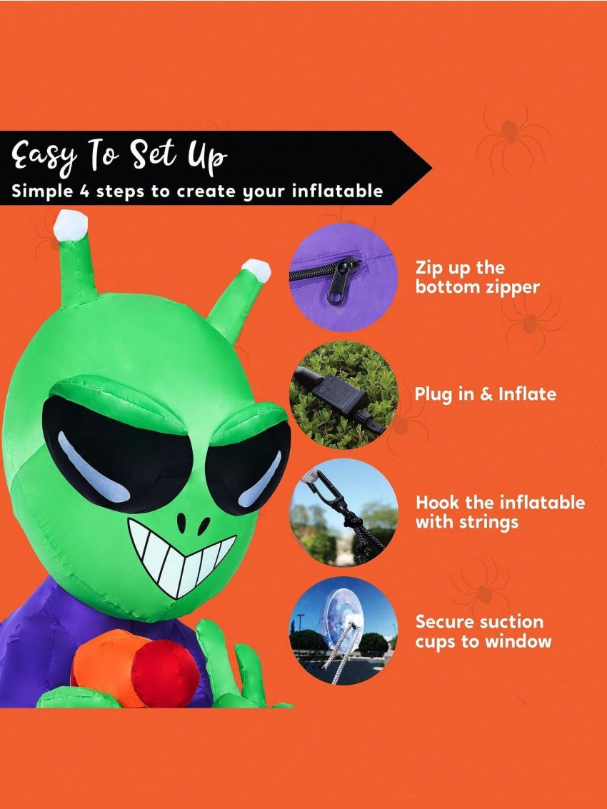 Joiedomi 3.6 FT Halloween Inflatable Alien Broke Out from Window with Built-in LED, Blow Up Alien with Three-Dimensional Eyes for Window Decor, Halloween Outdoor Yard Garden Lawn Holiday Party Decor