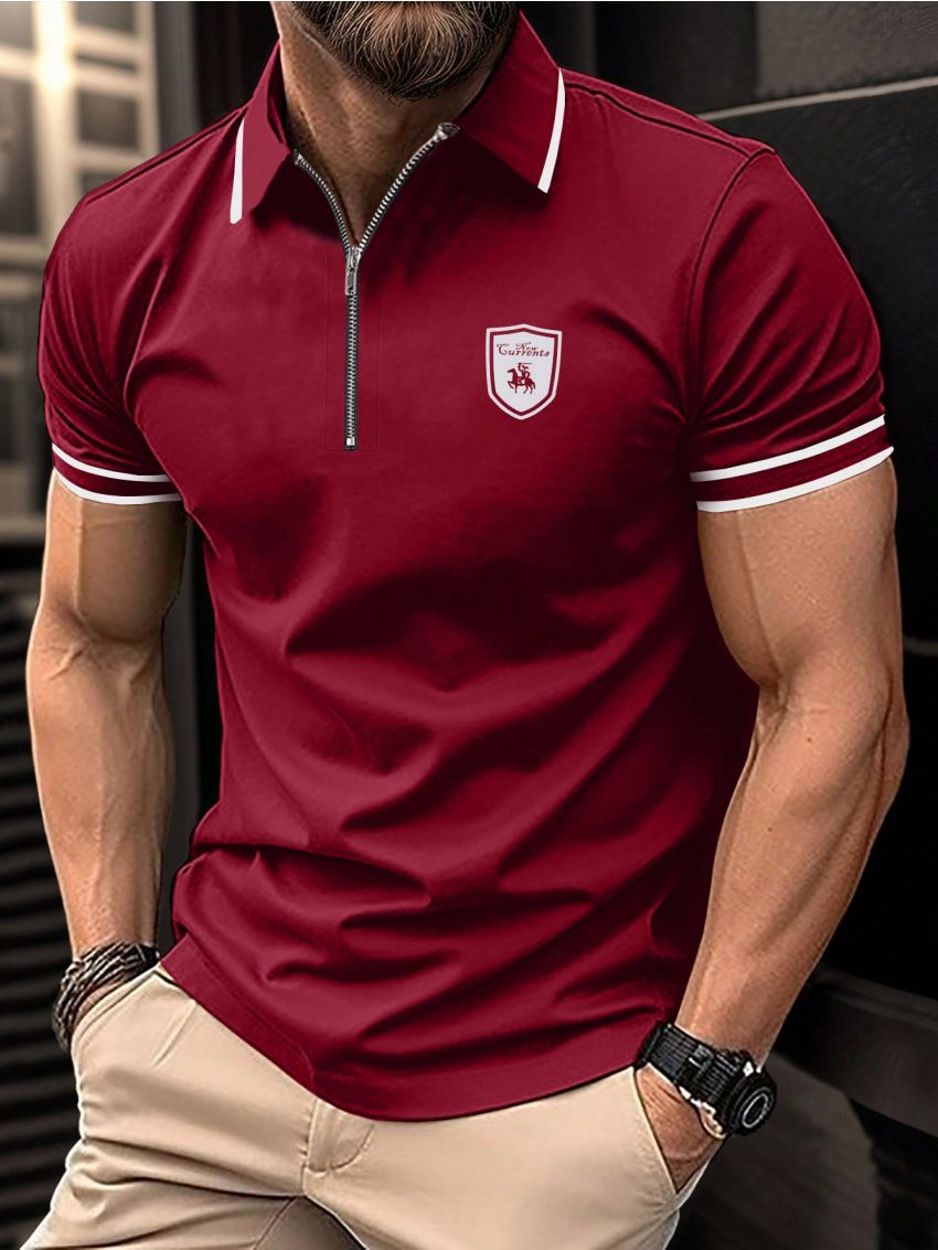 Men's Plus Size Striped Polo Shirt With Pattern Printed Design