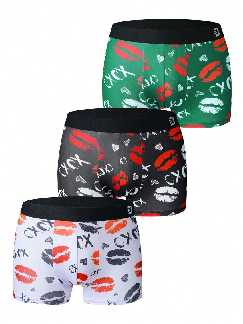 Men's Boxer Briefs, Boys' Four-corner Printed Underwear, Large Size Breathable Men's Shorts, Four-season Pants, Men's 3-piece Pack