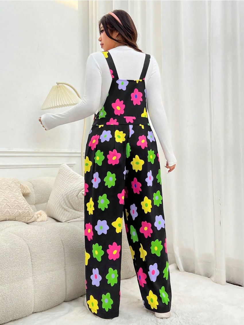SHEIN Qutie Plus Size Cute Flower Print Jumpsuit