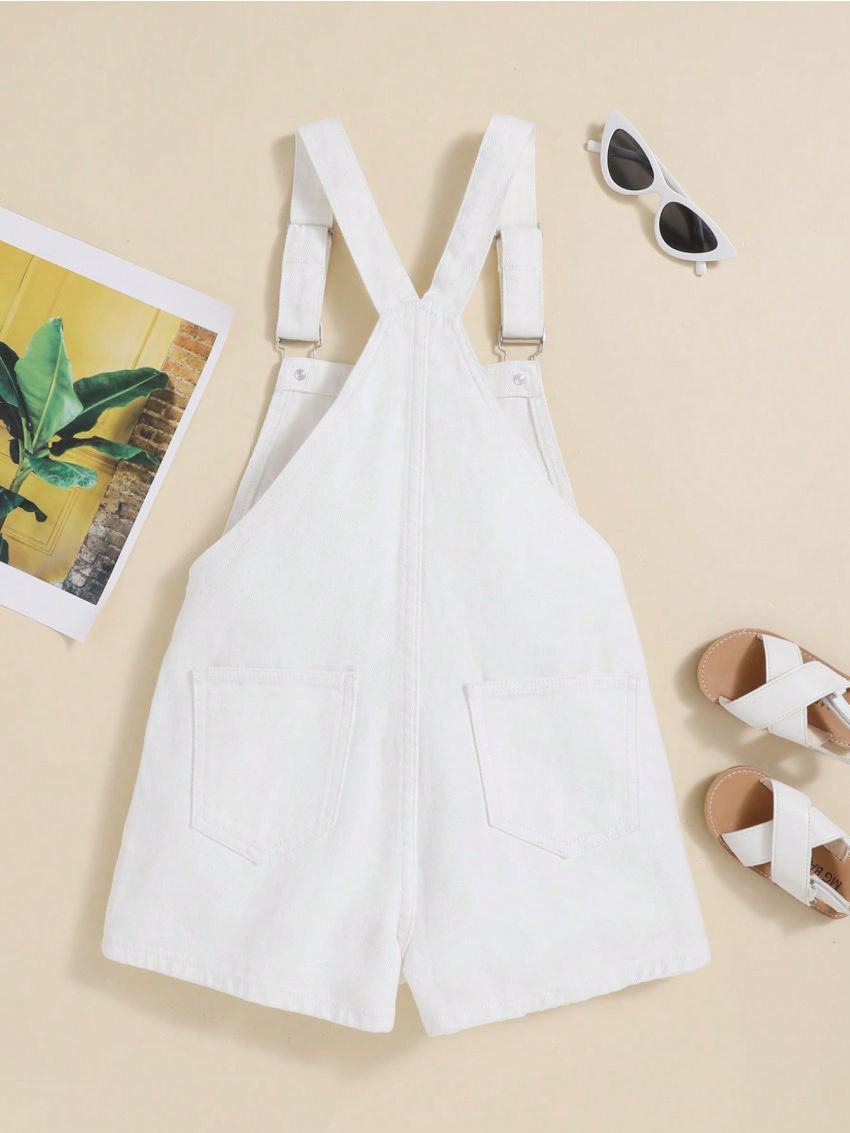 SHEIN Teen Girl Patched Pocket Denim Overall Romper