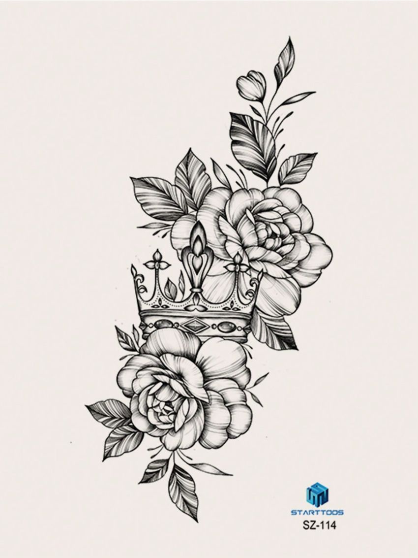 1pc Black Flower & Floral Pattern Temporary Body Tattoo Sticker For Arm, Chest, Abdomen, Back