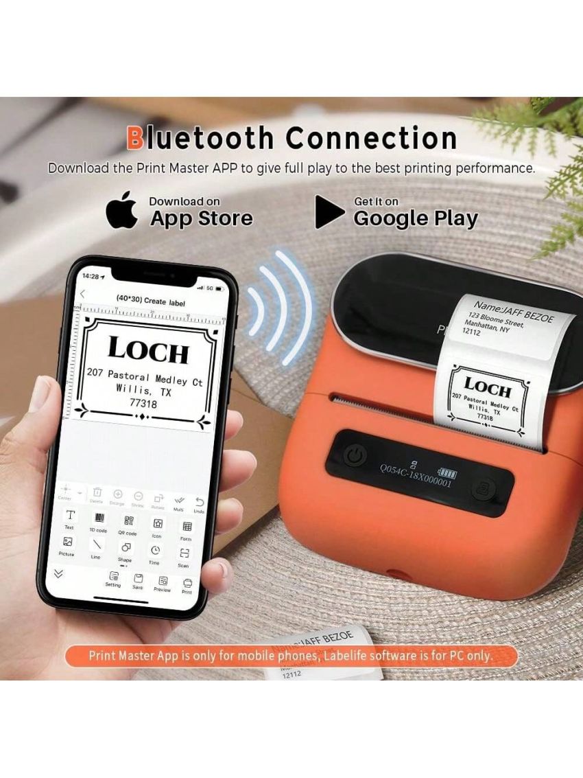 Phomemo M220 Thermal Bluetooth Label Makers - Wireless Thermal Label Maker for Address, Labeling, Mailing, File Folder Label, Office Supplies Organizing, Easy to Use, Portable Sticker Label Printer with 1 Roll Labels