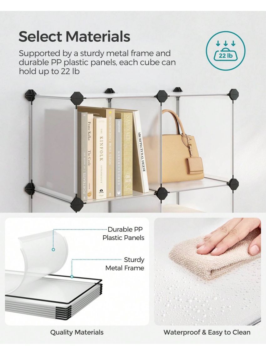 SONGMICS Cube Storage Organizer Stackable, Set of 12 Plastic Cubes, Book Shelf, Closet Organizers and Storage, Room Organization for Bedroom Living Room, 12.2 x 36.6 x 48.4 Inches, Black,White