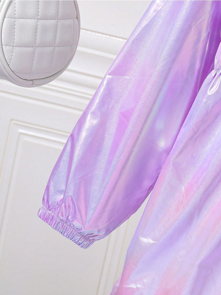 Teenage Girls' Elastic Waist Zipper Front Hooded Jacket