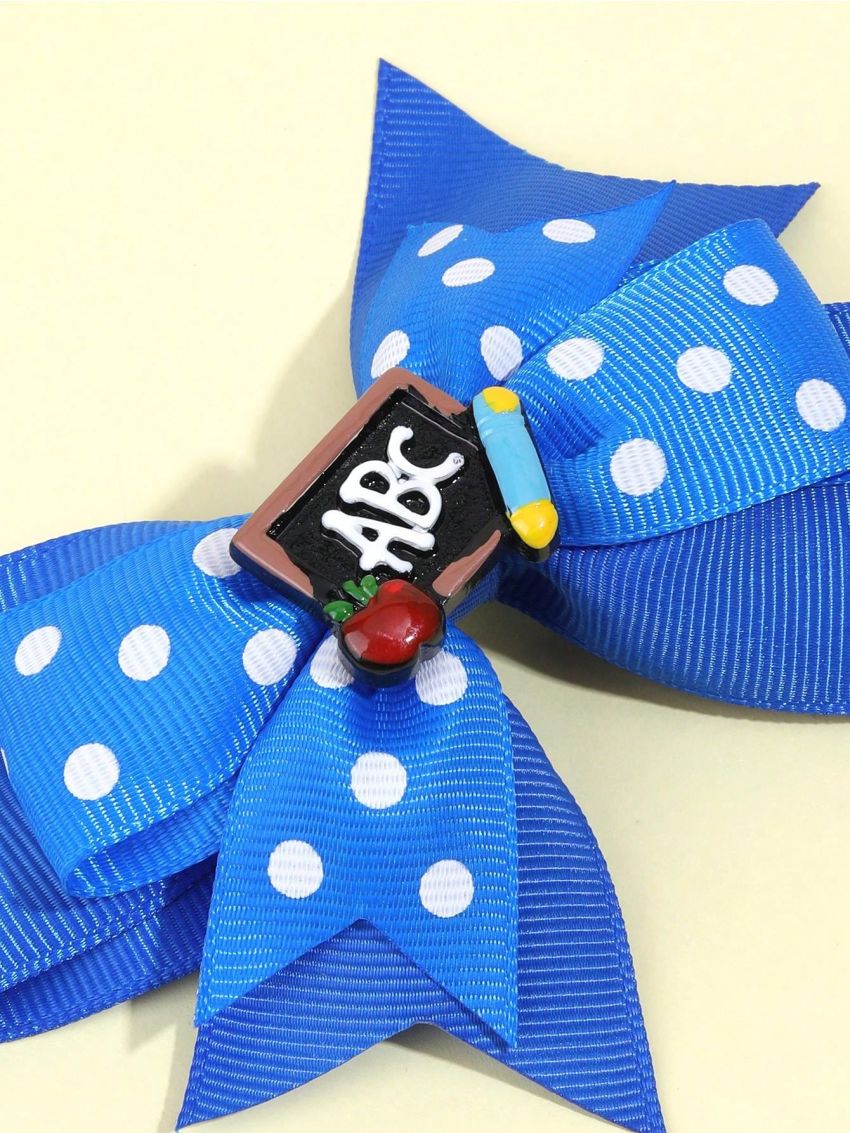 2pcs/pack White Polka Dot Black & White Bowknot Abc Hair Clip For Children