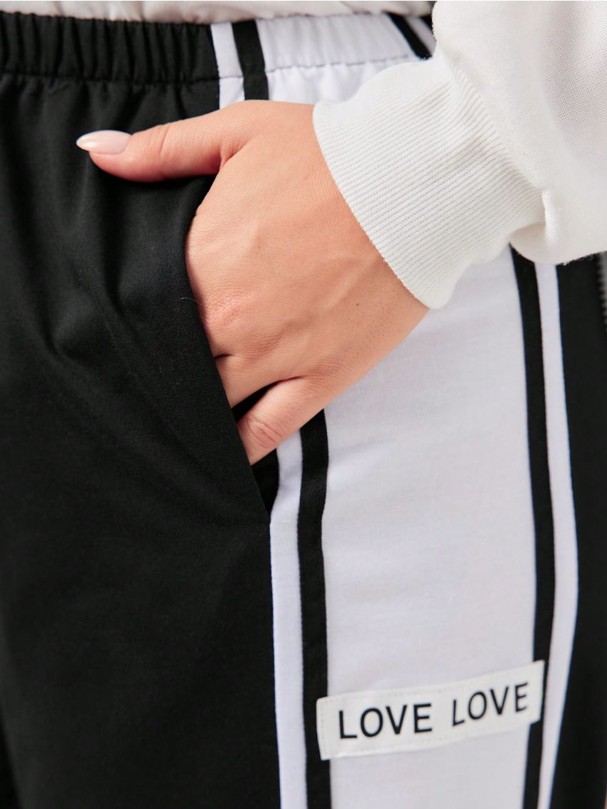 SHEIN Mulvari Black High Waisted Fashionable Sweatpants With Side Stripes