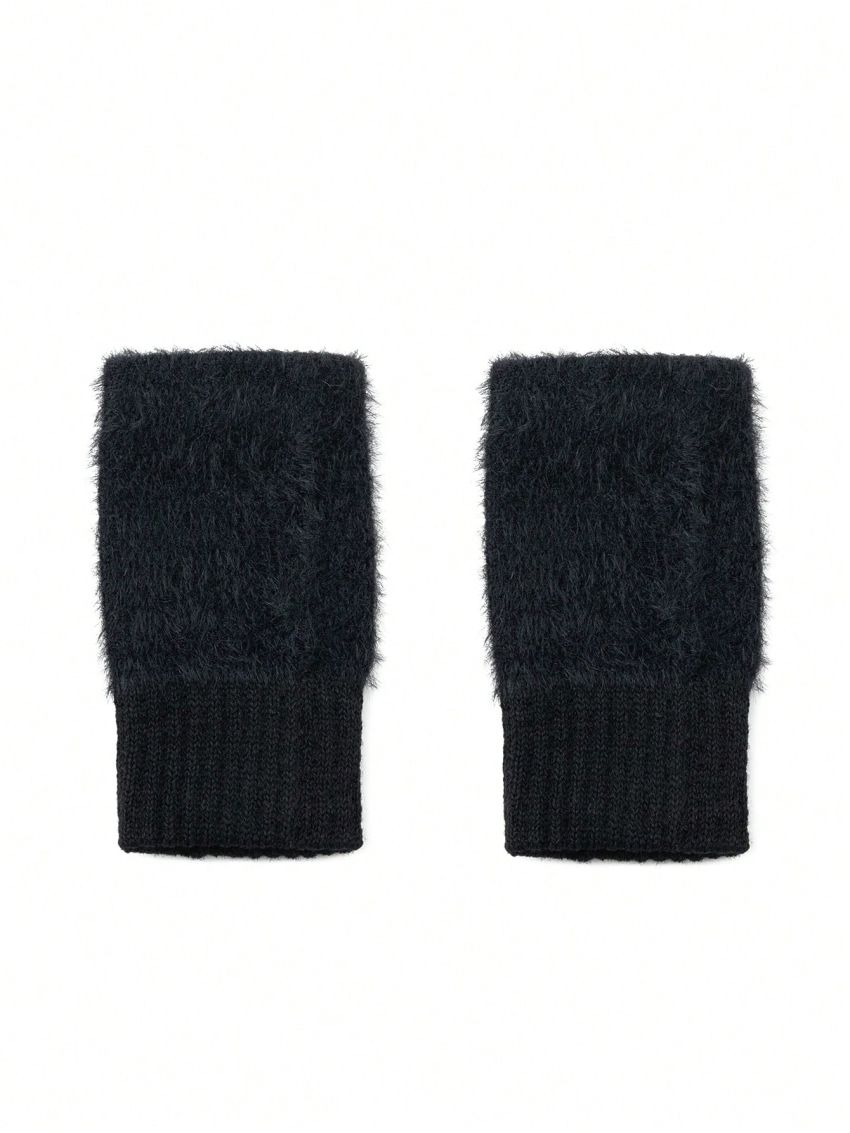Solid Color Simple Style Plush Fingerless Gloves For Autumn And Winter