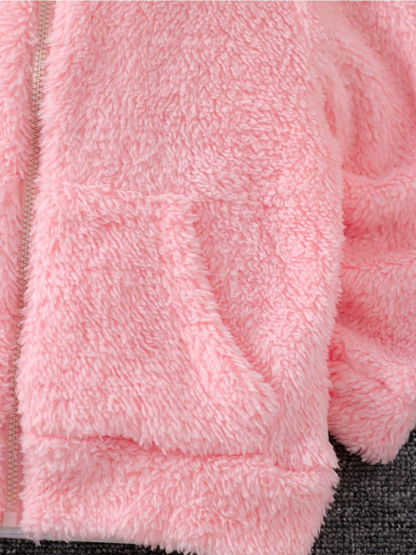 SHEIN Kids EVRYDAY Girls' Hooded Zip-up Plush Jacket For Toddler