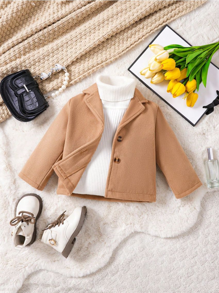 Baby Girls' Lapel Collar Single-Breasted Overcoat